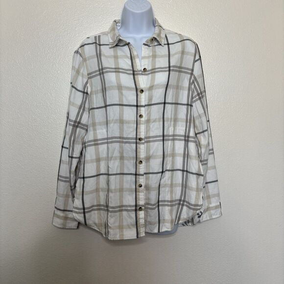 JACHS Tops - Jachs Girlfriend NY Flannel Shirt Womens Small White Plaid Button Up Lightweight